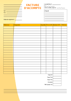 Un modèle de facture d'acompte vierge